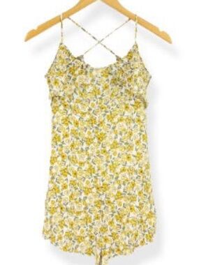 Promesa Yellow Floral Romper with Crisscross Straps